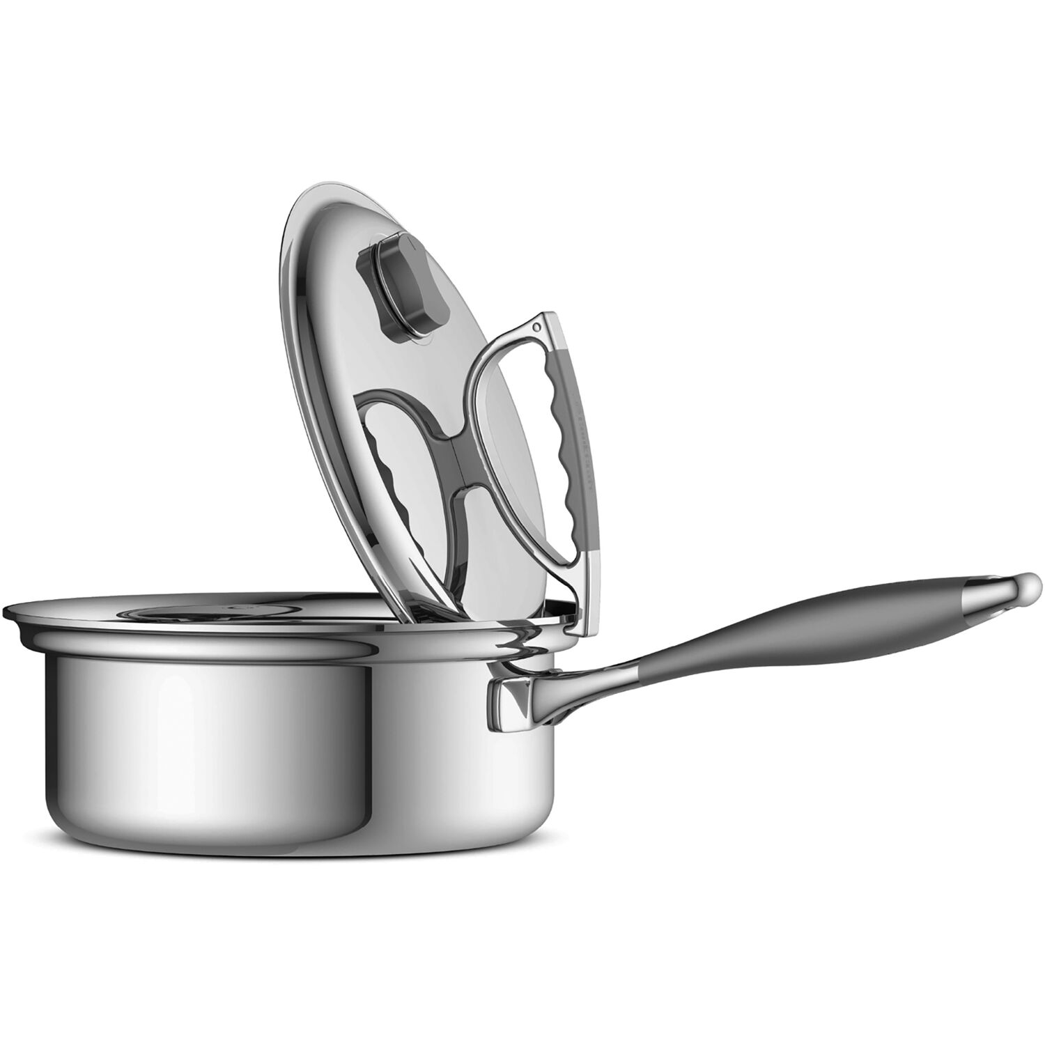 CookCraft Original 3-Qt. Tri-Ply Stainless Steel Sauce Pan featuring Silicone Handles and Convenient Lid with Patented Rim Latch