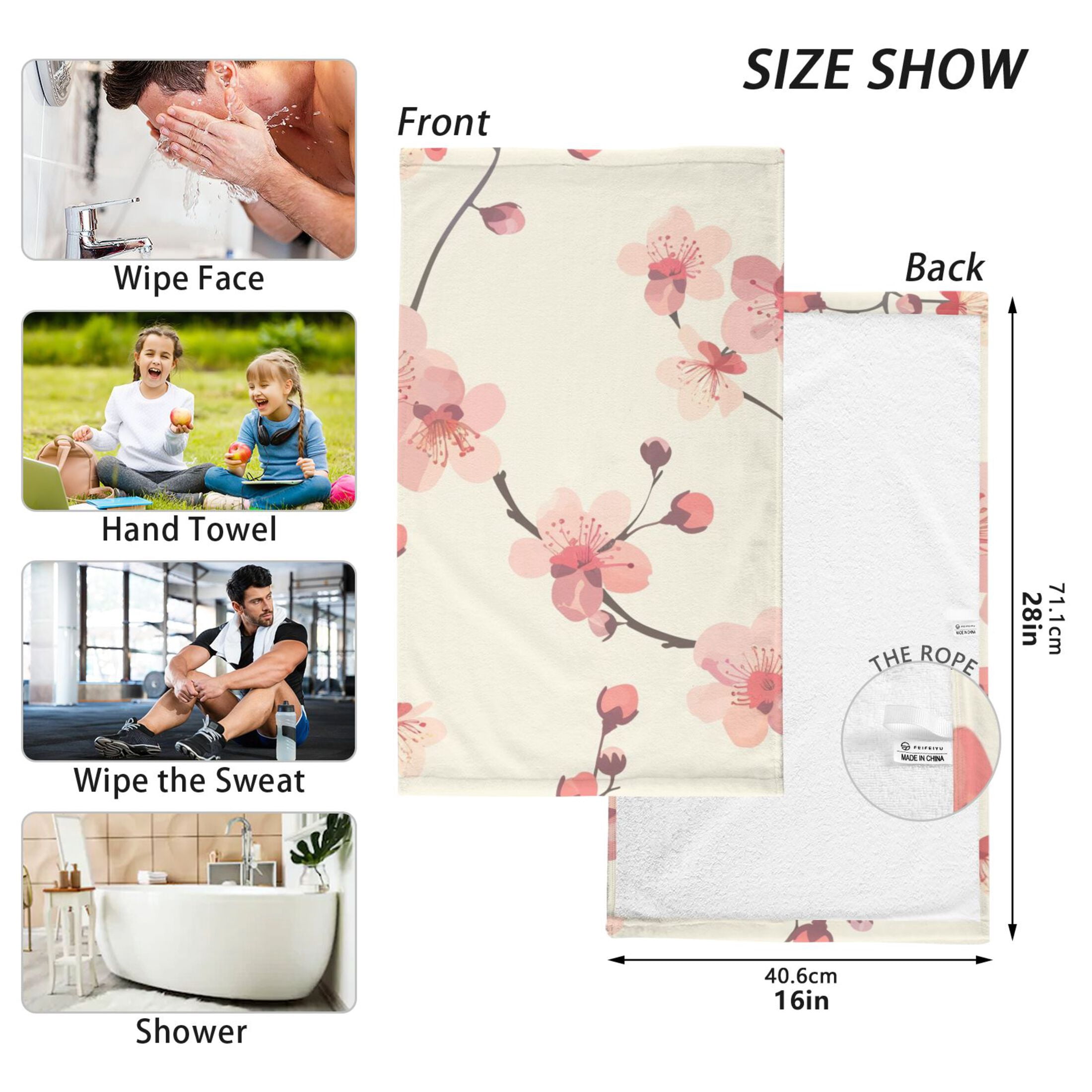 Delicate Cherry Blossoms 2 Pcs Hand Towel Set Cotton Absorbent Soft Face Towels Bath Towels for Bathroom Kitchen Shower Hotel Decor 16"x28"