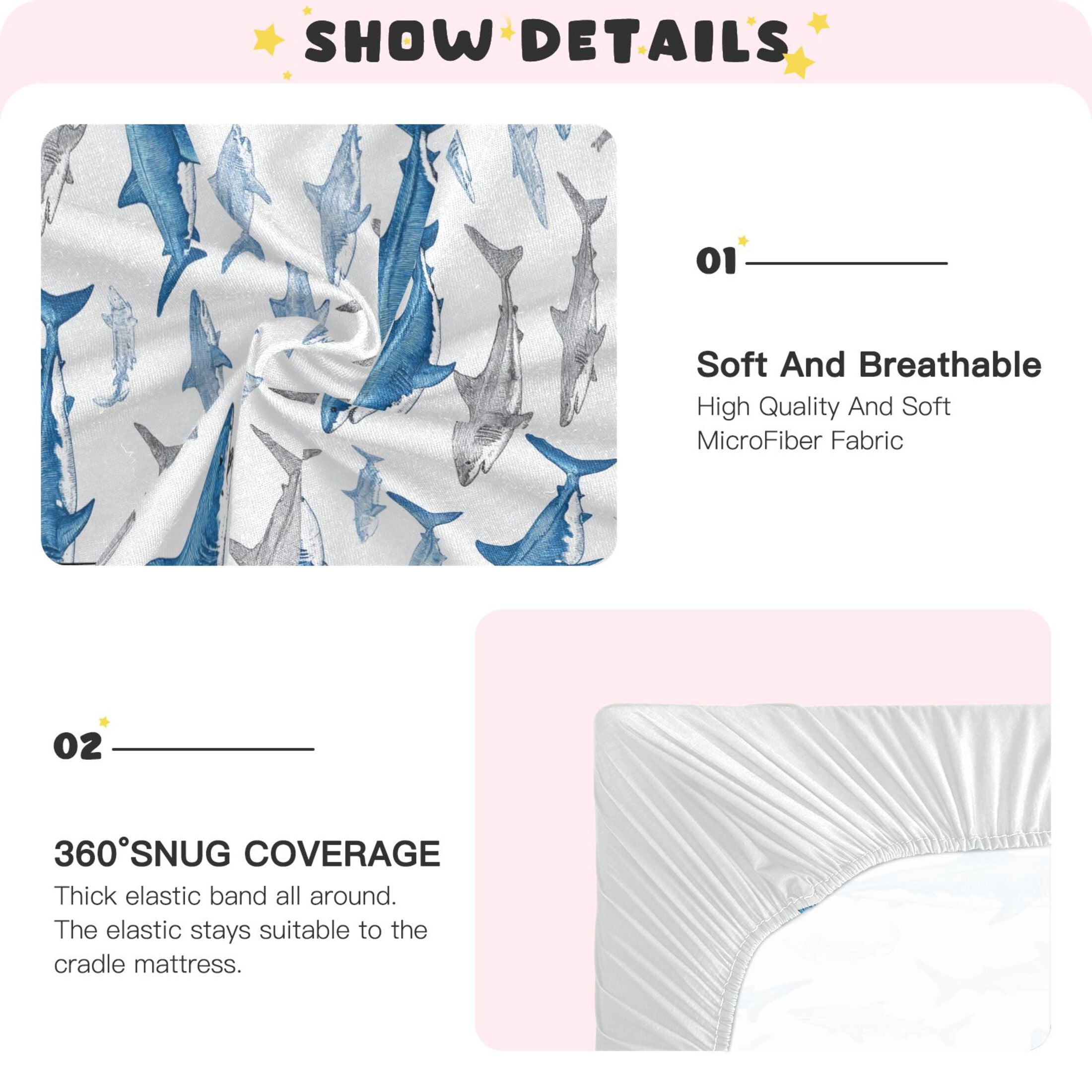 Baby Essentials 52”x 28”- Standard Cotton-like Modal Elastic- Fish Pattern Design Crib Sheets for Newborns and Toddlers