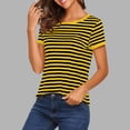 thumbnail image 2 of Edvintorg Summer Tops for Women Striped Loose Fit Crew Neck Short Sleeve Casual Shirts Women’S Clothing Yellow XXL, 2 of 6