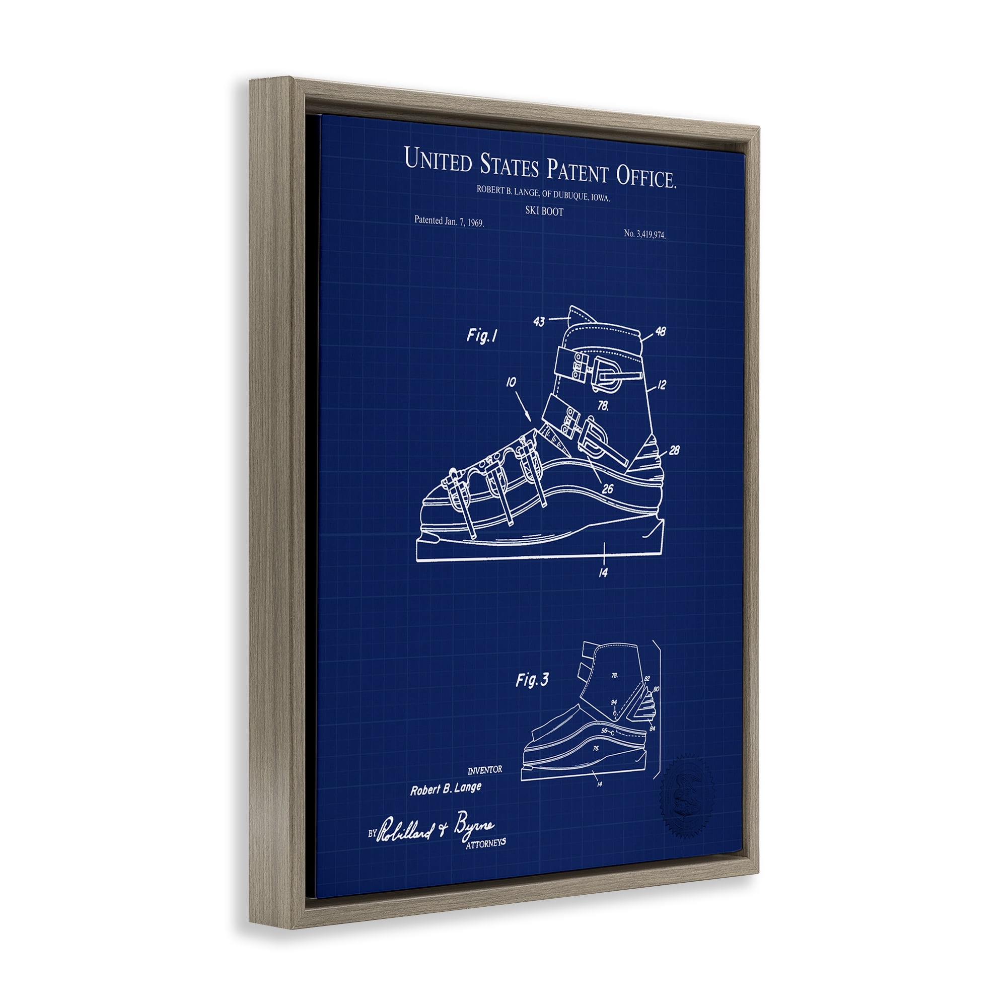 Stupell Industries Ski Boot Blueprint Sports Painting Brown Floater Framed Art Print Wall Art, 17 x 21