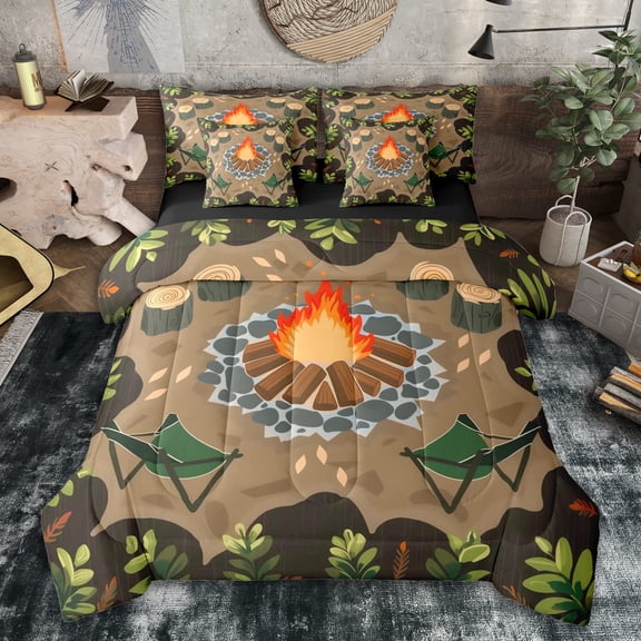Erosebridal Teens Adventure Theme Twin Bedding Sets 7-Piece,Kids Boys Girls Camping Tents Bedding Comforter Set,Black Reversible,Breathable Home Decor