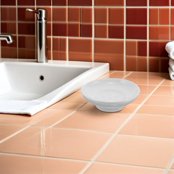 CRILSTYLEO White Ceramic Soap Dish for Vanity and Countertop with Decorative Space Saving Design