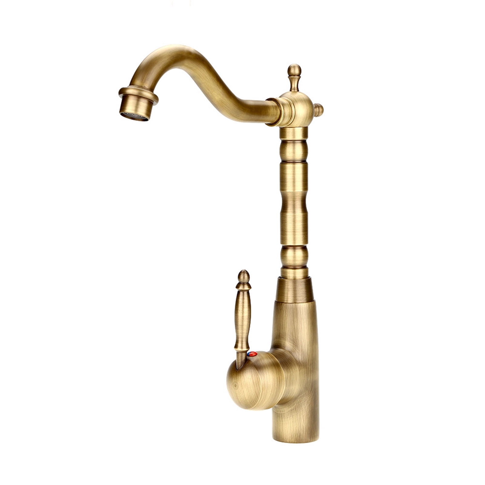 BIMZUC Antique Retro Style Solid Brass Bathroom Basin Sink Faucet Single Handle Hot and Cold Mixer Tap Yellow Bronze Finish (11.81 x 9.06 inches / 30 x 23 cm)