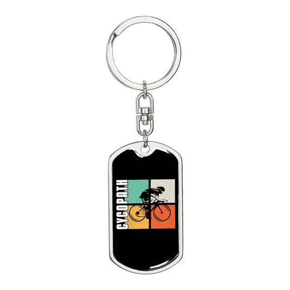 Cycopath Riding Cycling Stainless Steel or 18k Gold Premium Swivel Dog Tag Keychain