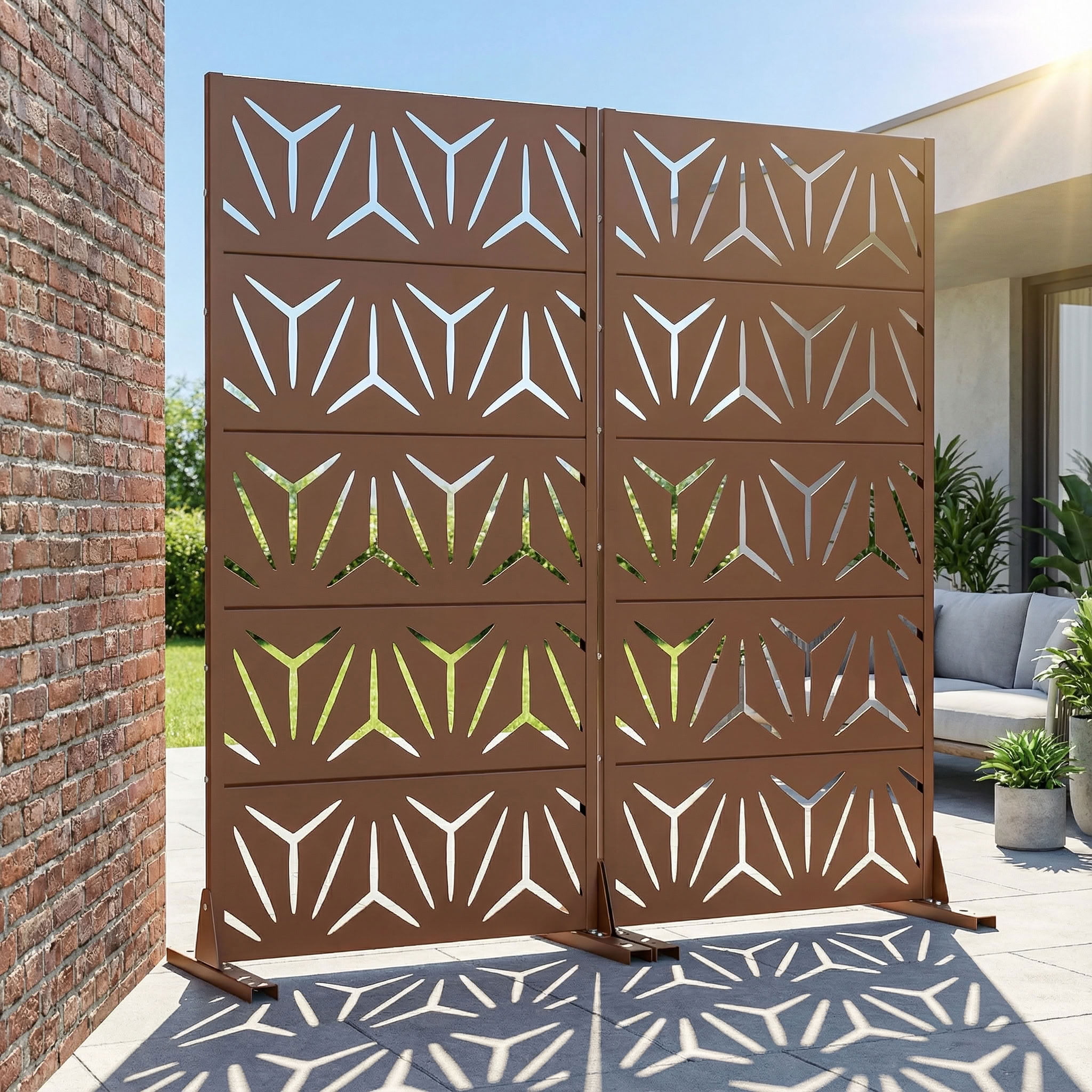 MAYEERTY 5 Panels Metal Outdoor Privacy Screen Panel Garden Divider Patio Backyard Decorative Privacy Fence 2Pcs, 59×29.5×15.7in