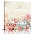 thumbnail image 2 of Red Coral Coastal Wall Art Painting on Canvas, Summer Beach Ocean Shells Starfish Turtle Canvas Art Home Prints Wall Art Framed Modern Artwork for Living Room Bedroom Wall Decor 12x12in, 2 of 9