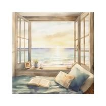 Stupell Industries Beach Window View Landscape Painting Gallery Wrapped Canvas Art Print Wall Art, 30 x 30
