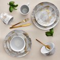 thumbnail image 2 of Safdie & Co. Gold Marble Procelain Dinnerware Set + Gold Flatware, 2 of 5
