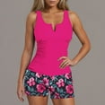 thumbnail image 2 of Women's Floral 2-Piece Tankini Swimsuit V-Neck Ruched Tank Top & Boy Shorts Tummy Control Bathing Suit for Beach, Pool, 2 of 8