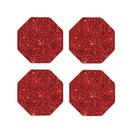 

Tideii Red Glitter for Leather Coasters 4 Pieces Anti-fouling and Anti-scalding Decorative Coasters Suitable for Restaurants Kitchens Coffee Shops-Octagon