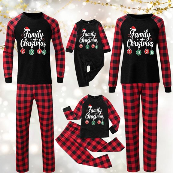 Kelon 2026 Family Christmas Pajamas Matching Sets, Plaid Christmas Pajamas for Family with Ba-by Romper, Matching Christmas Pajamas for Couples, Christmas Family Pajamas Matching Sets