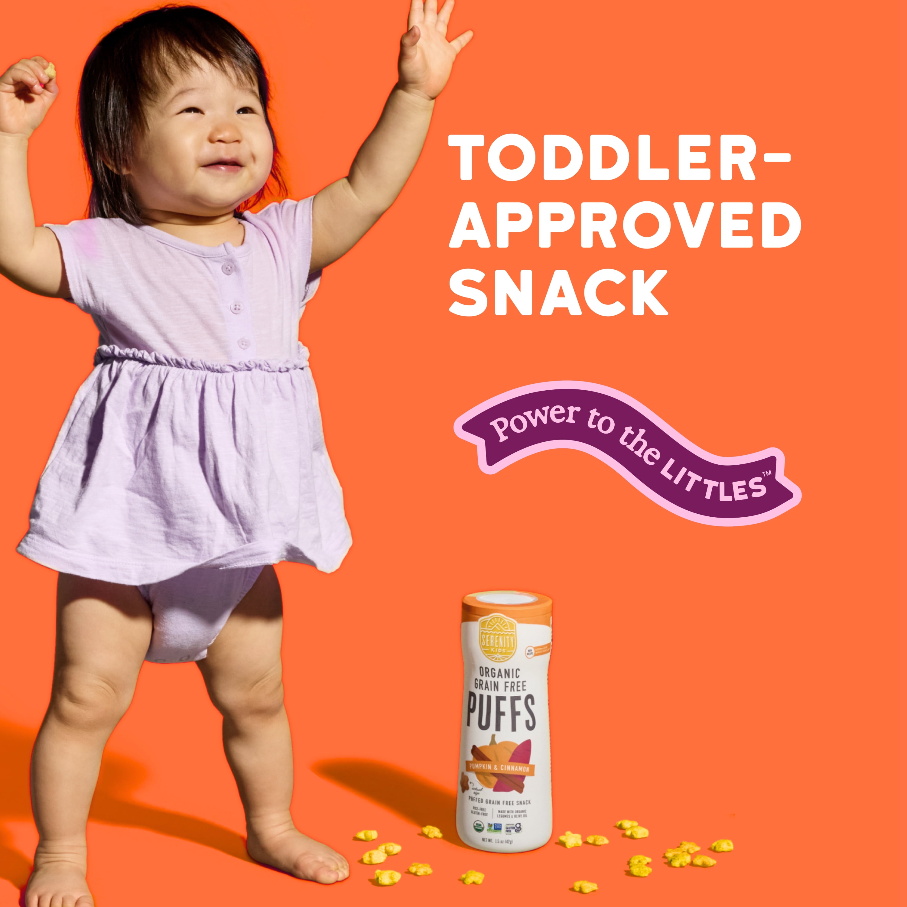 Serenity Kids Pumpkin & Cinnamon Organic Grain Free Puffs Baby & Toddler Snacks - 1.5oz