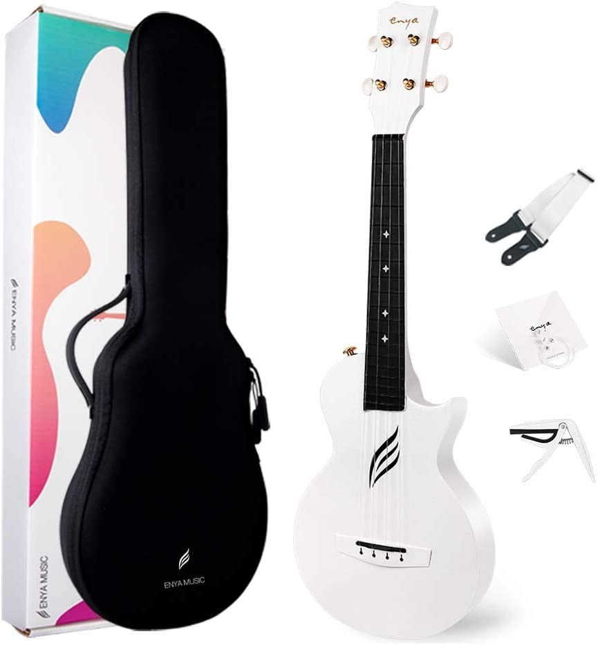 Enya Concert Nova U White Carbon Fiber Ukulele with Free Lessons and