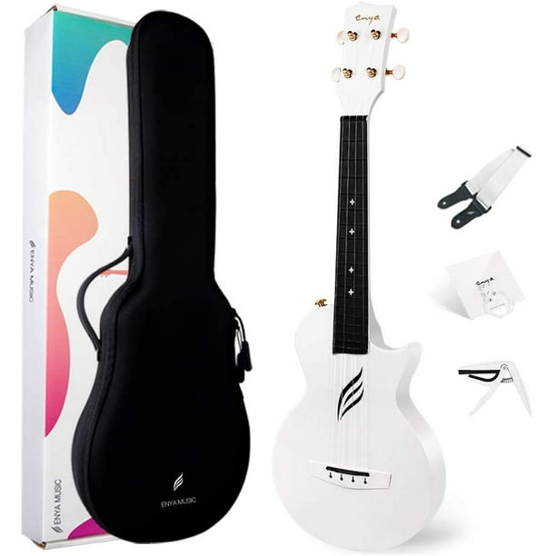 Enya Concert Nova U White Carbon Fiber Ukulele with Free Lessons and