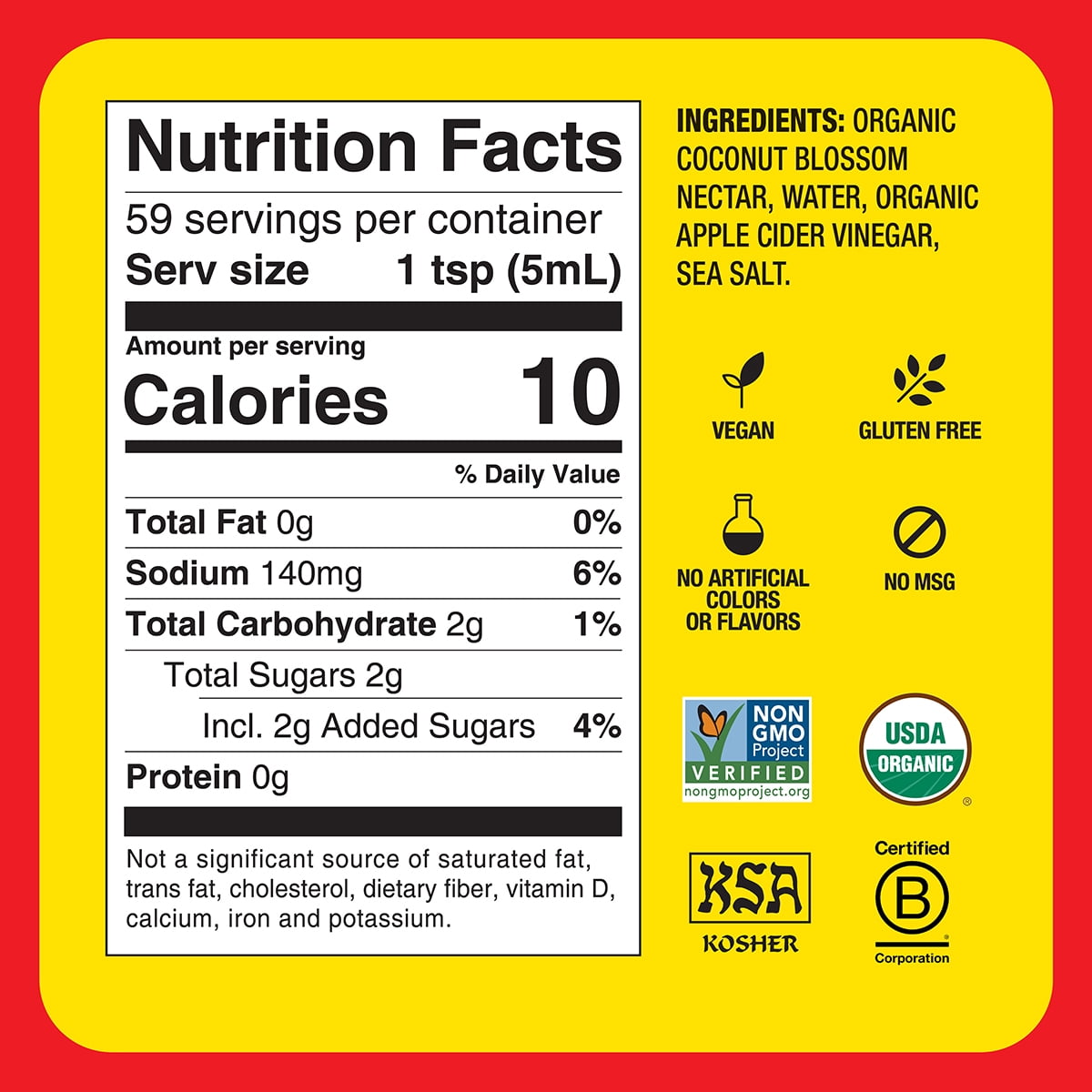 Bragg Organic Coconut Liquid Aminos Soy-Free Seasoning, 10 fl oz