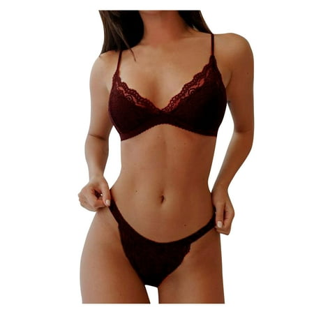 

Women Lingerie Sets Women s Sexy Lingerie Set Floral Print Lace Underwear Solid Color Spaghetti Bra on Clearance