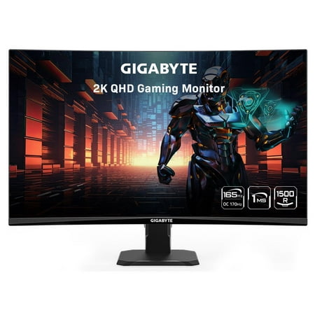 GIGABYTE GS27QC 27" 165Hz 1440P Curved Gaming Monitor, 2560 x 1440 VA 1500R Display, 1ms (MPRT) Response Time, HDR Ready, FreeSync Premium, 1x Display Port 1.4, 2x HDMI 2.0