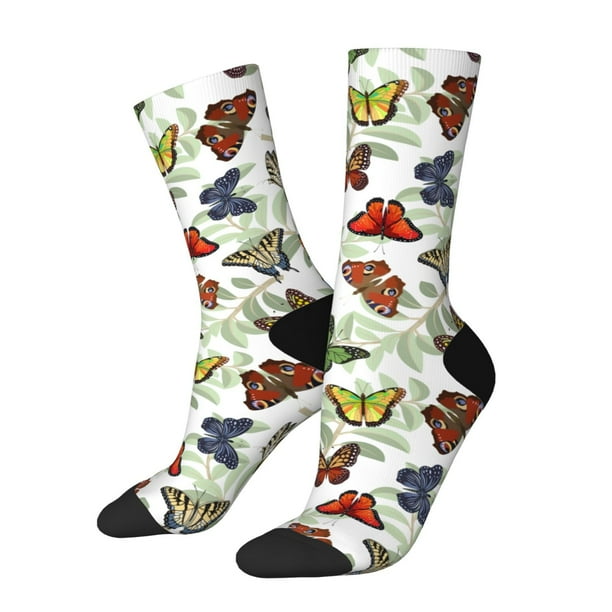 Balery Multicolored Butterflies Calcetas Largas con Estampado para Hombre y Mujer – Suaves y Transpirables, Talla Única (US 5-11)