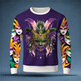thumbnail image 2 of XIAOCHA mens Mask Pattern Sweatshirt Mardi Gras Loose Long Sleeve Round Neck Spring Pullover Soft Casual Top, 2 of 3