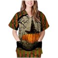 thumbnail image 1 of Blusa de manga corta con cuello en V para mujer, uniforme de trabajo, Halloween, con bolsillos Pompotops hkajfhjk472165, 1 of 6