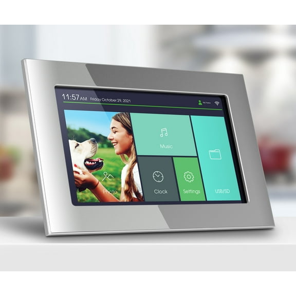 Aluratek ASHDPF210F - 10” WiFi Digital Photo Frame with Touchscreen LCD Display and 16GB Built-in Memory, Silver