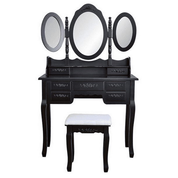 Wooden Vanity Set With 3 Oval Mirror, Wooden Vanity Set