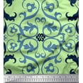 thumbnail image 1 of Soimoi Cotton Cambric Fabric Swirl & Ogee Damask Printed Fabric 1 Yard 56 Inch Wide, 1 of 1