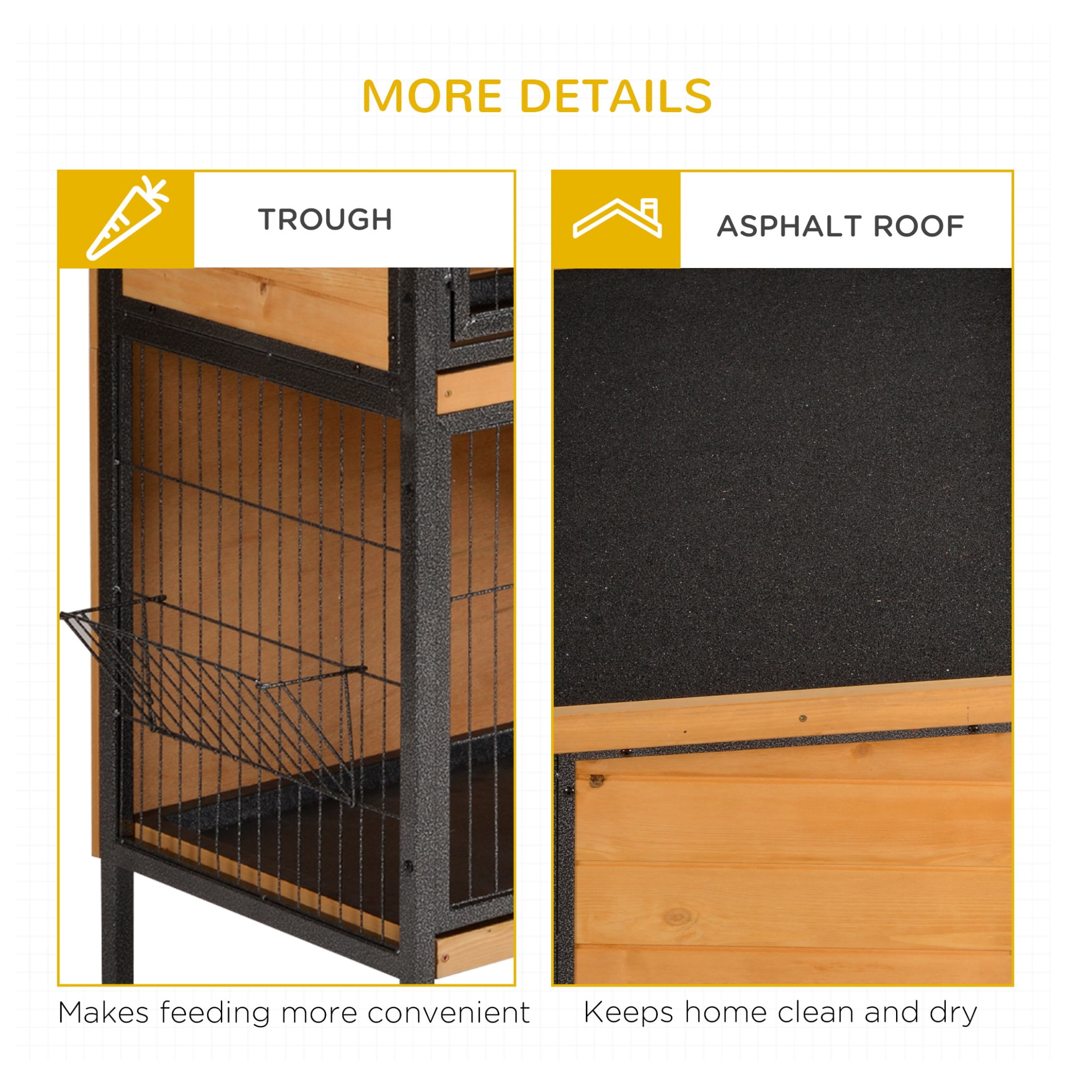 " 2-Story Large Rabbit Hutch Bunny Cage Wooden Pet House Metal Frame with Individual Room, Ramp, No Leak Tray, Feeding Trough, Waterproof Asphalt Roof for Outdoor/Indoor