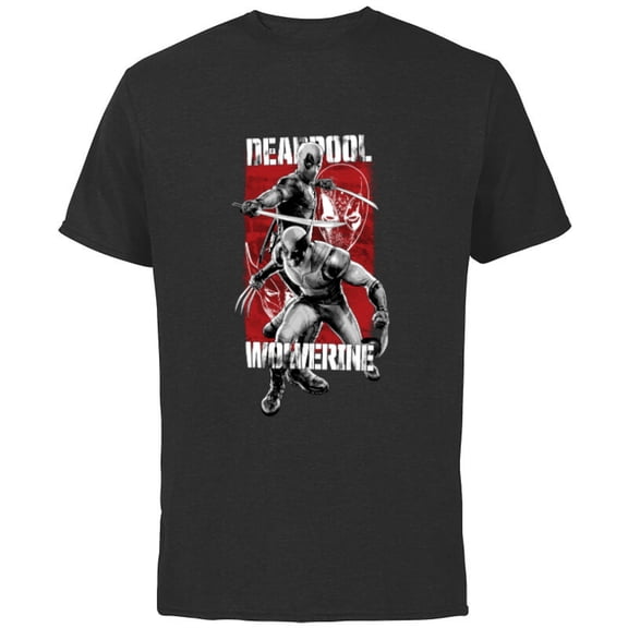 Marvel Studios Deadpool & Wolverine in Black White Red Movie - Short Sleeve Cotton T-Shirt for Adults - Customized-Black
