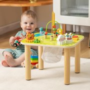 Baby Activity Table for Toddlers 1-3, 7 in 1 Wooden Montessori Activity Center Play Table with Train & Bead Maze & Sensory Toys, Early Developmental for 6-12 Months, 1st Birthday Gifts