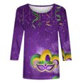 thumbnail image 5 of Lilgiuy Mardi Gras Shirt for Women 2024 Carnival Themed Outfit Popular Mask Graphic 3/4 Sleeve Loose Tops Crewneck Parade Tshirt for Home Leisure, 5 of 5