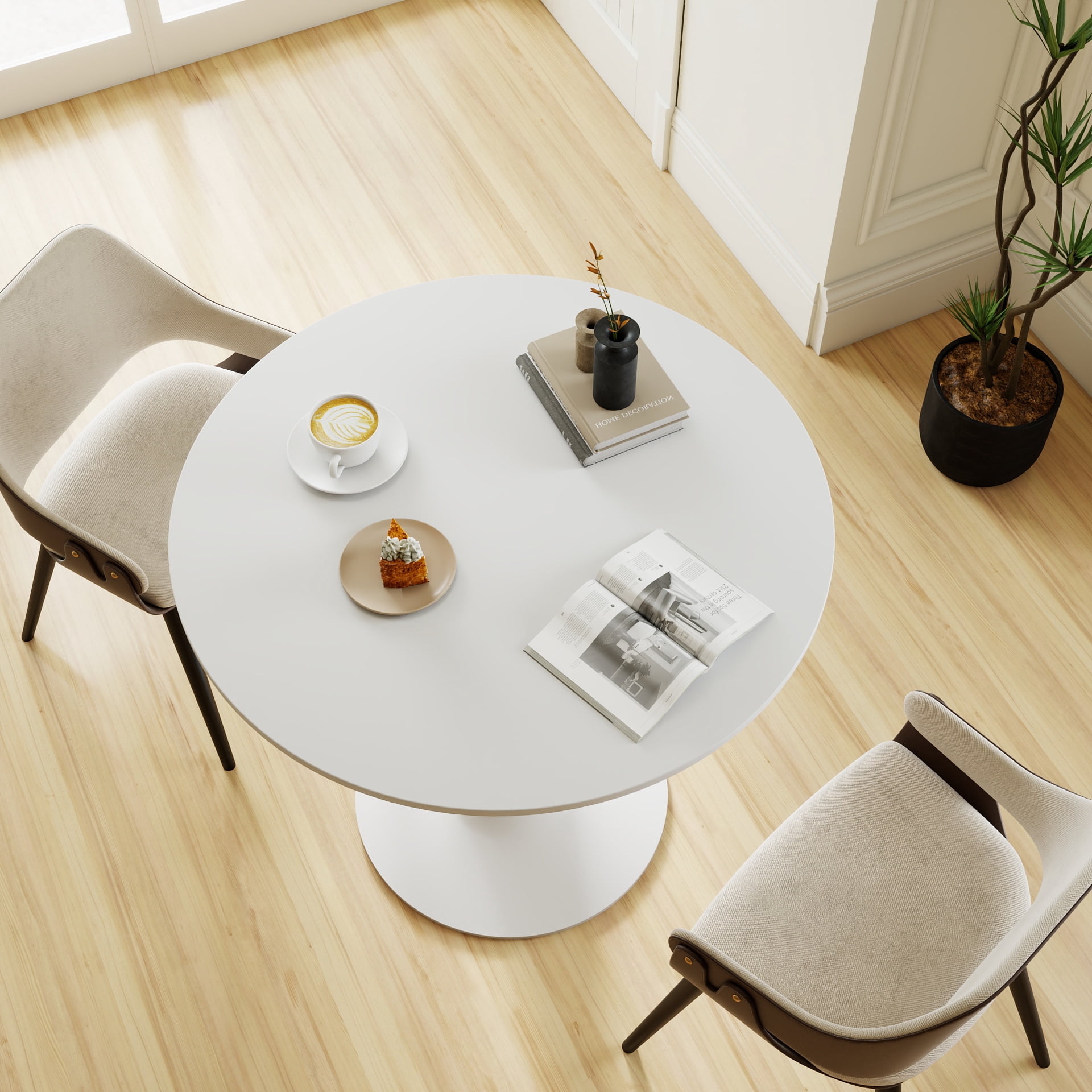 Rongbuk 27.6" Round Pedestal Dining Table, White