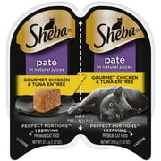 SHEBA Wet Cat Food Pate, Gourmet Chicken & Tuna Entree, 2.6 oz. PERFECT PORTIONS Twin Pack Tray