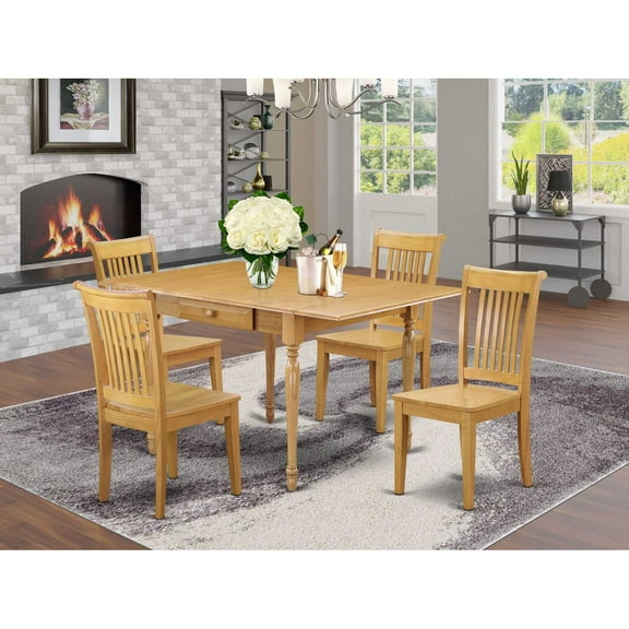East West Furniture Dining Room Set Oak, MZAN5-OAK-W