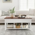 thumbnail image 2 of Giantex Lift Top Coffee Table, with Hidden Storage Compartment & 3 Open Shelves, Rectangular Cocktail Tea Table w/Solid Wood Legs for Living Room Reception Room, White, 2 of 5