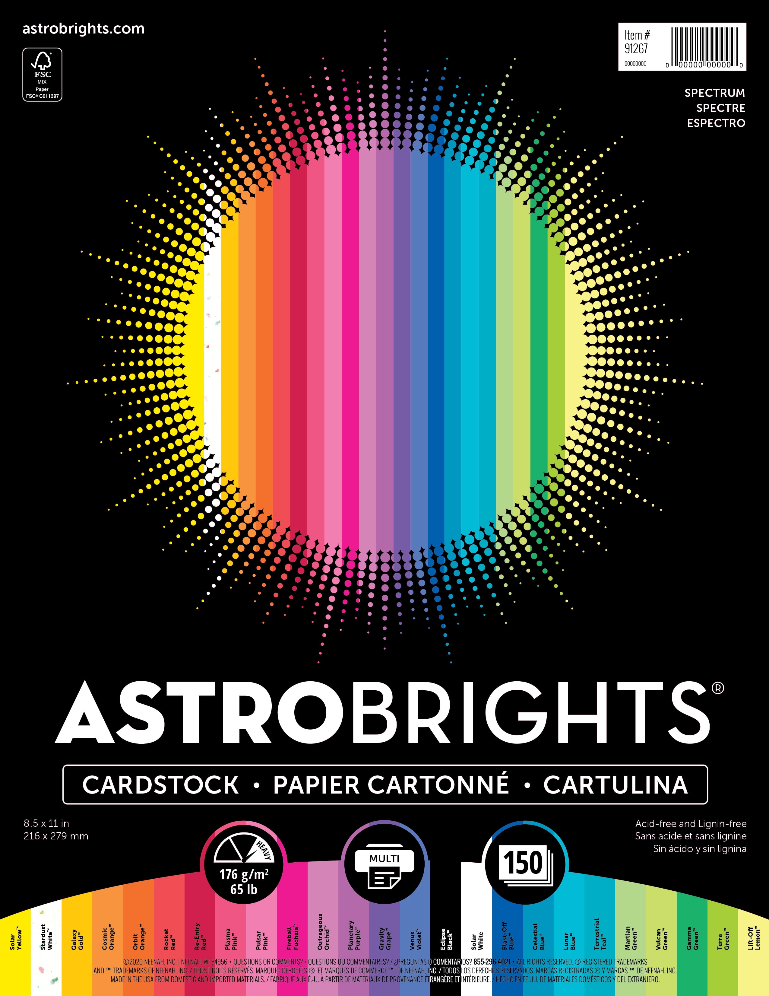 Astrobrights Color 65 lb Cardstock, Spectrum 25Color Assortment, 150