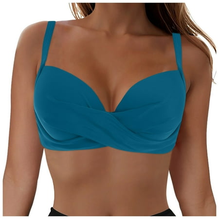 vigerkar Underwire Bikini Top for Women - Push Up Bathing Suit Top Padded Bra Swimsuit Top Navy  XL