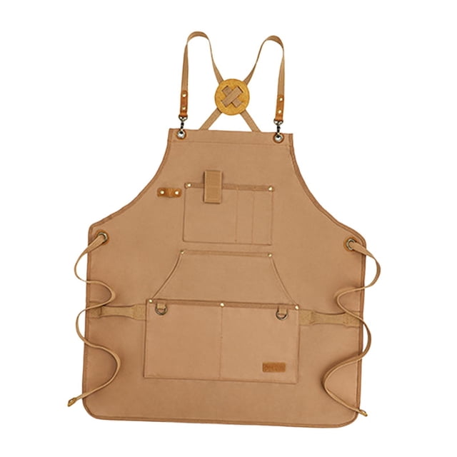 Delantal de Lona, delantal para Exteriores, Delantal con Espalda Cruzada, Delantal con Pechera para Hornear, Delantal de Chef, Delantal de Trabajo P Amarillo