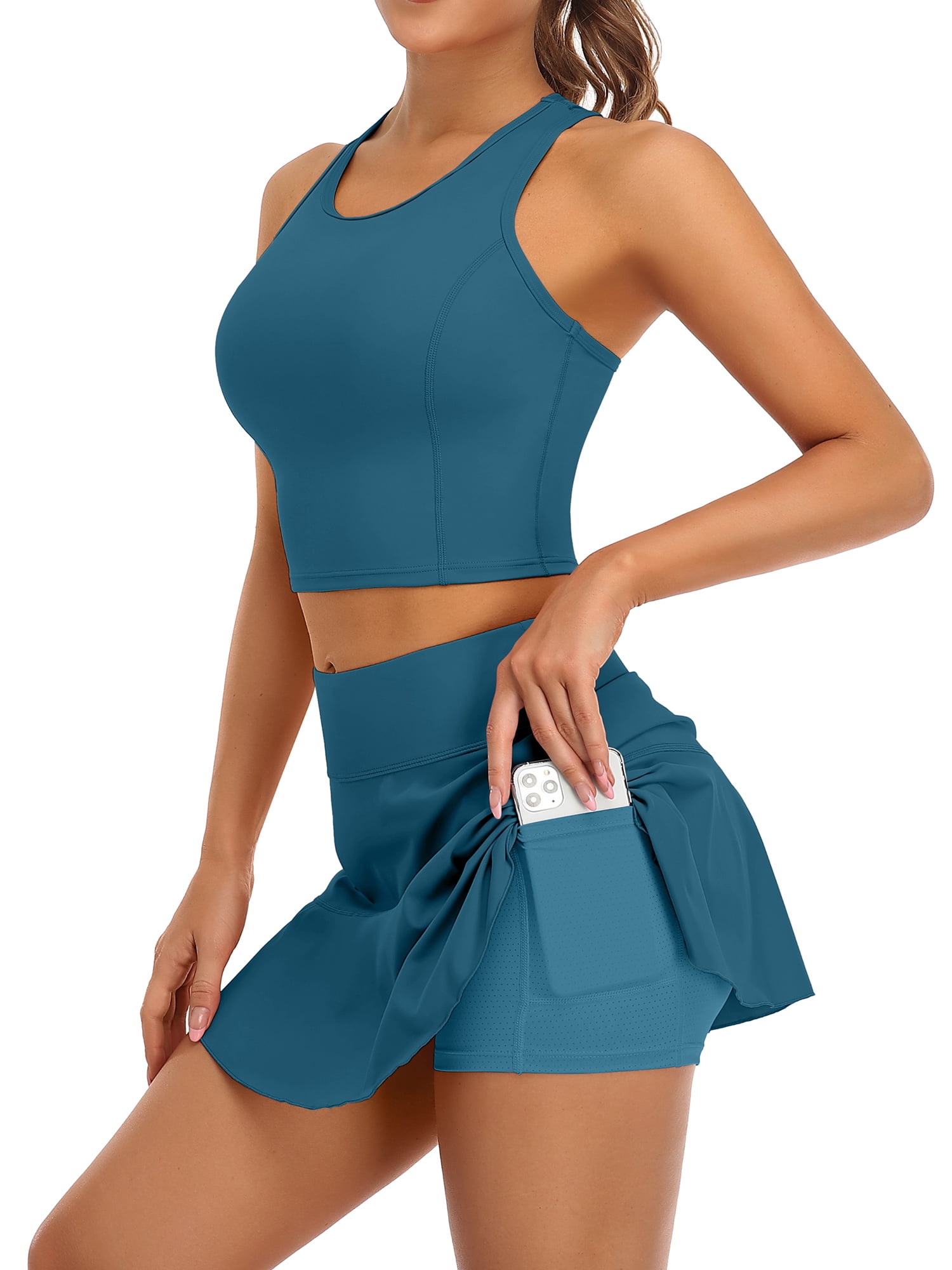 Womens 2 Piece Tennis Skirts Sets with Built-in Shorts and Pockets Workout Outfits Dresses