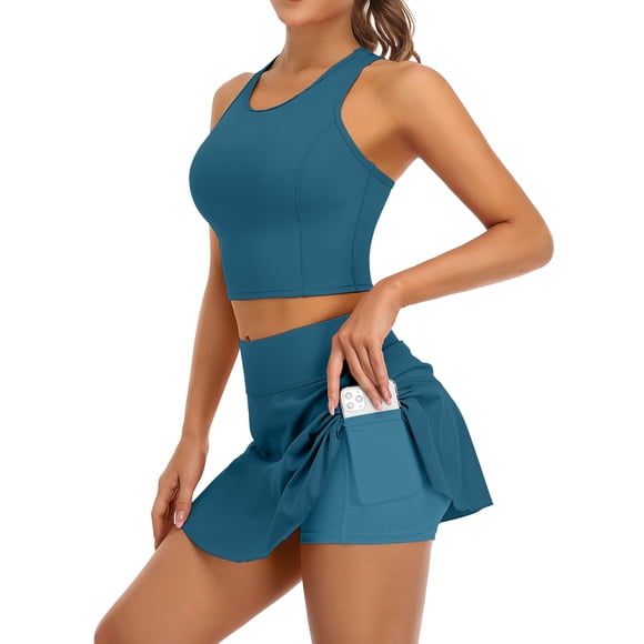 Women's 2 Piece Tennis Skirts Sets with Built-in Shorts and Pockets Workout Outfits Dresses