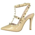 thumbnail image 3 of Forever Shoes Women Stiletto High Heels Pointy Toe Studded Pumps Ankle Strap Two Tone Biege Gold Accent STUDS-03 Skin Biege Nude 9, 3 of 4