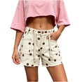 thumbnail image 2 of Costeam Womens Polka Dot Print Denim Shorts Braided Drawstring Dual Large Patch Pockets Frayed Raw Hem Button Zipper Fly High Waist Casual Summer Bottoms, 2 of 9