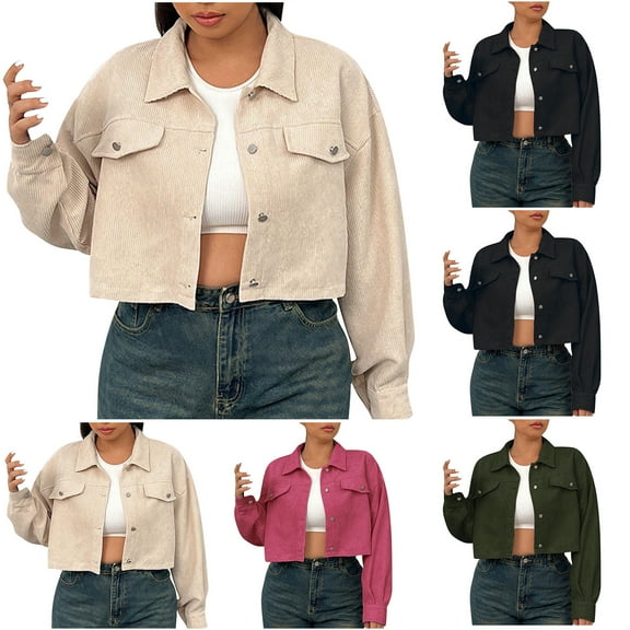 Brondbend Women's Coats Jacket Womens Turndown Collar Long Sleeved Button Outerwear Solid Color Stylish Loose Jacket Lady School Tops Army Green