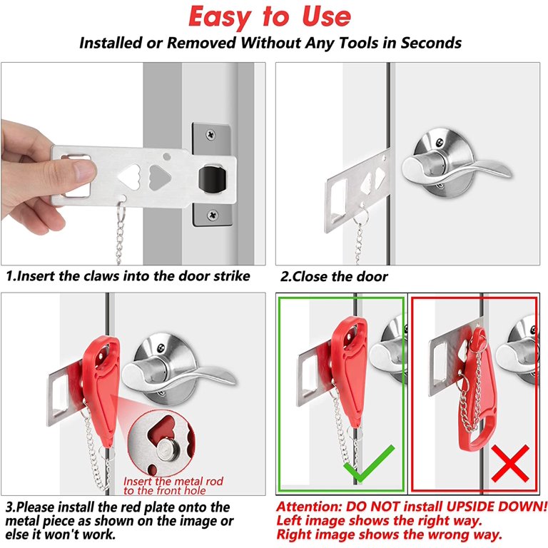 Portable Door Lock - Extra Security For Hotels, Apartments & Travel, Black Stainless Steel