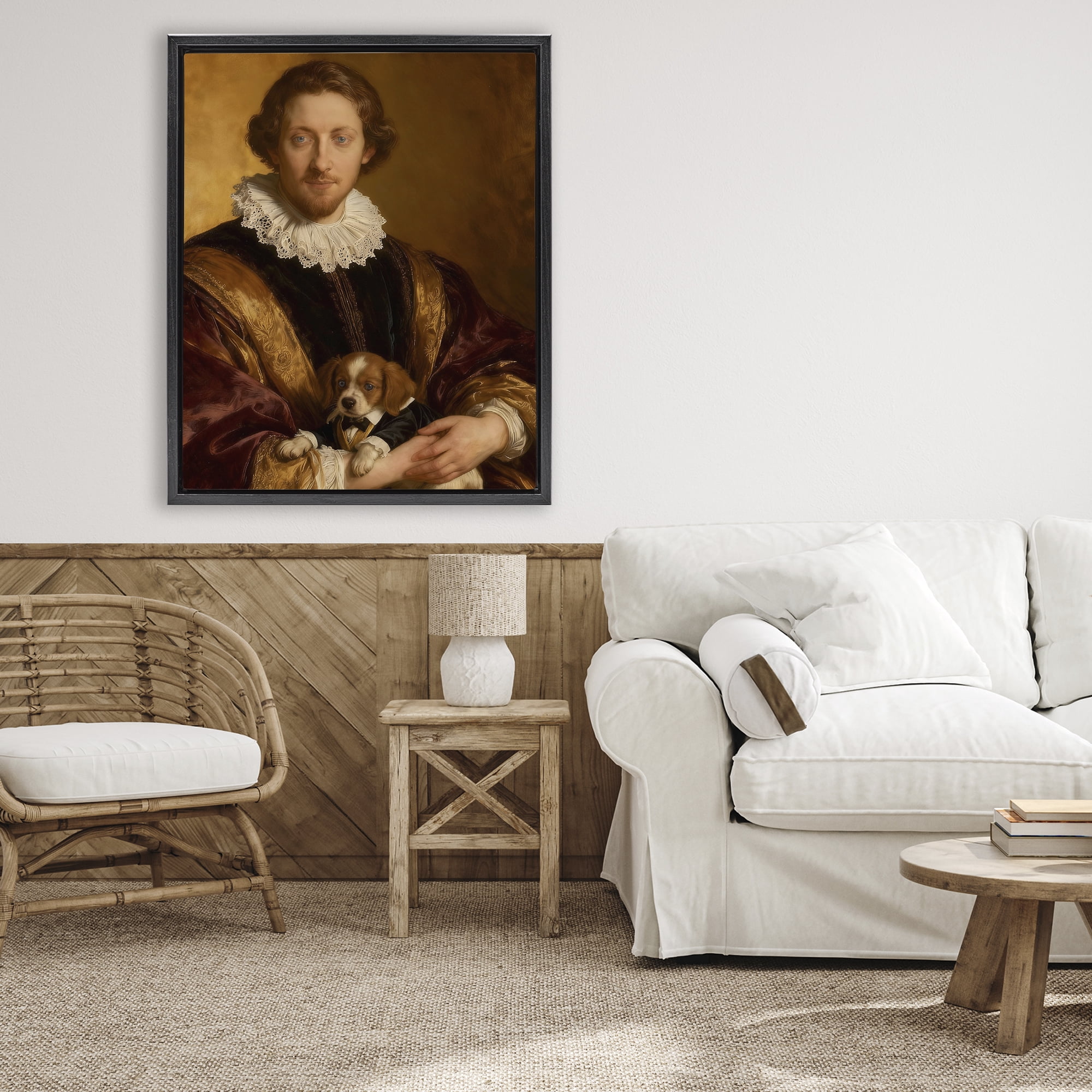 Stupell Industries Renaissance Noble with Loyal Companion Black Framed Floater Canvas Wall Art, design by CAD Designs