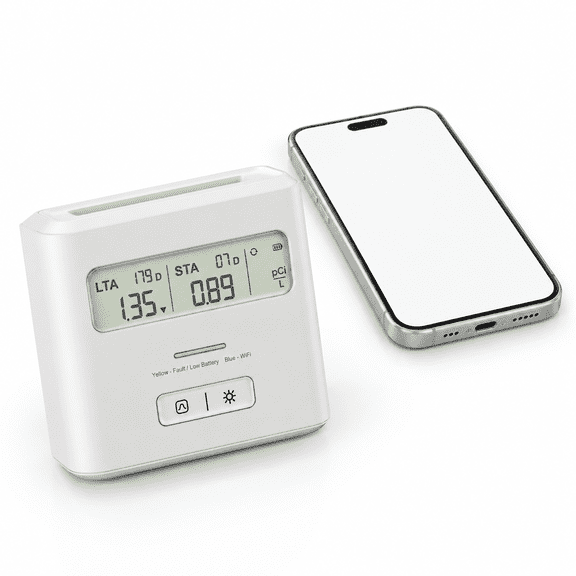 Home Radon Detector with App Notifications, Long-Term Monitoring, and LCD Display