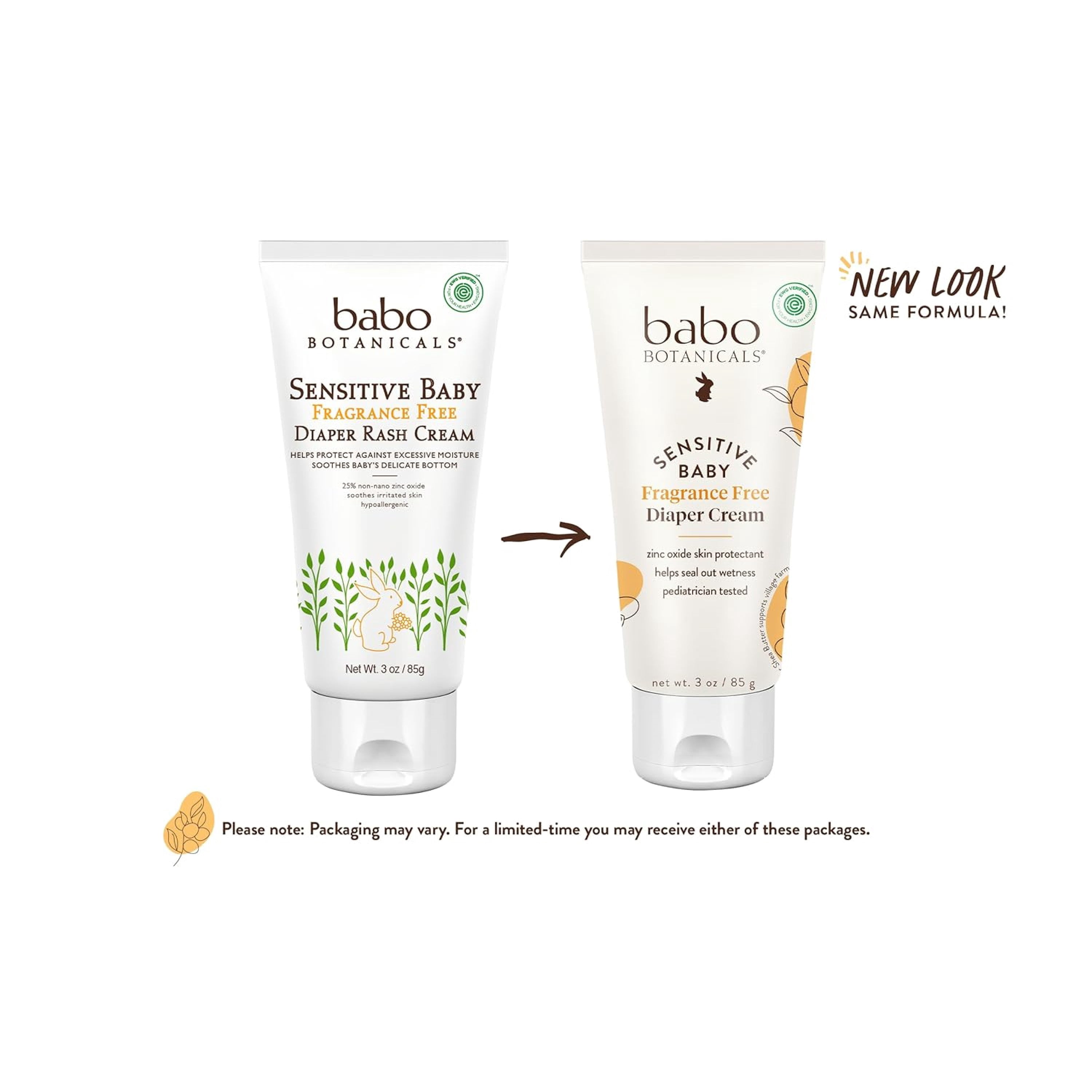 Babo Botanicals Sensitive Baby Zinc Diaper Cream Fragrance Free 2 Ct 3 oz