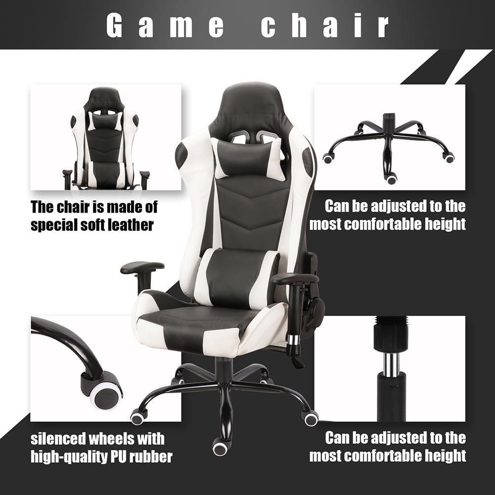 Kepooman Gaming Chair Computer Game Chair Office Chair Ergonomic High Back PC Desk Chair, Height Adjustment Swivel Rocker with Headrest and Lumbar Support Lumbar Pillow, White Kepooman Gaming Chair Computer Game Chair Office Chair Ergonomic High Back PC Desk Chair, Height Adjustment Swivel Rocker with Headrest and Lumbar Support Lumbar Pillow, White