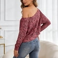 thumbnail image 5 of Trendfront Womens Off Shoulder Boat Neck Long Sleeve Tops Oversized Leopard Print Tees Animal Pattern Base Layering Style T-Shirts, 5 of 6